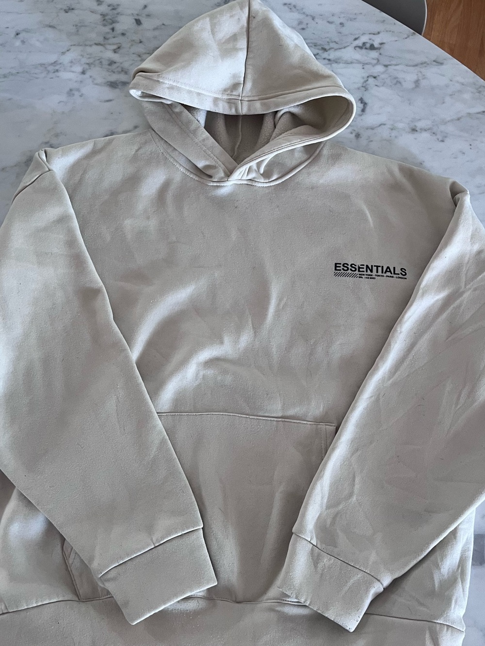 Fear of God Essentials Cream Logo Pullover Hoodie Oversized Streetwear Size L